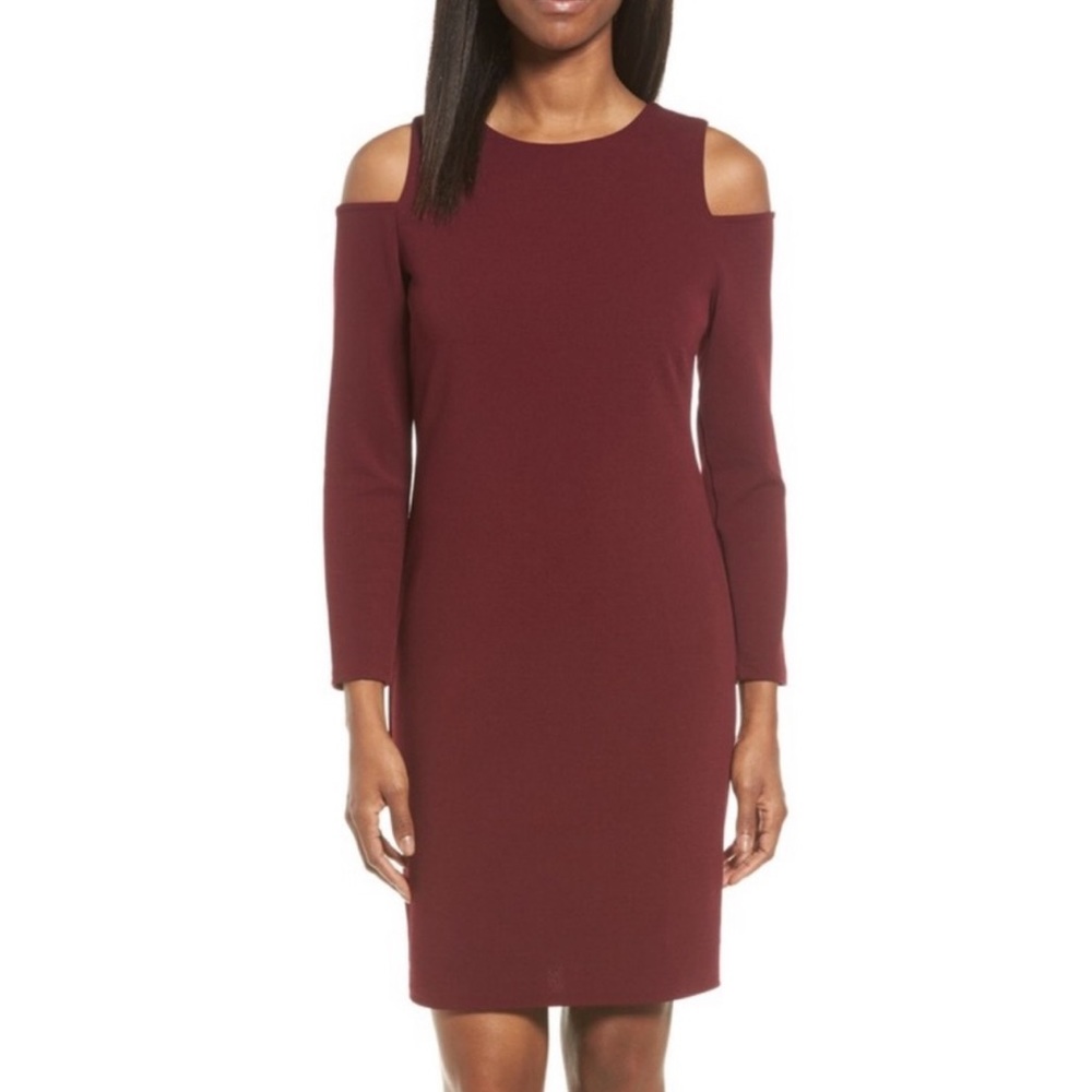 Halogen Knit Cold Shoulder Dress in Burgundy
